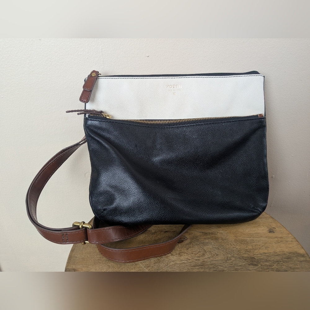 Fossil Tinsley Crossbody Bag, Black, White, & Brown